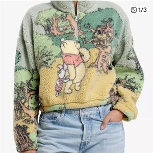 Disney Winnie The Pooh Sherpa Crop Sweater - Green and Yellow